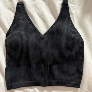 Black Ribbed Cropped Women's Tank